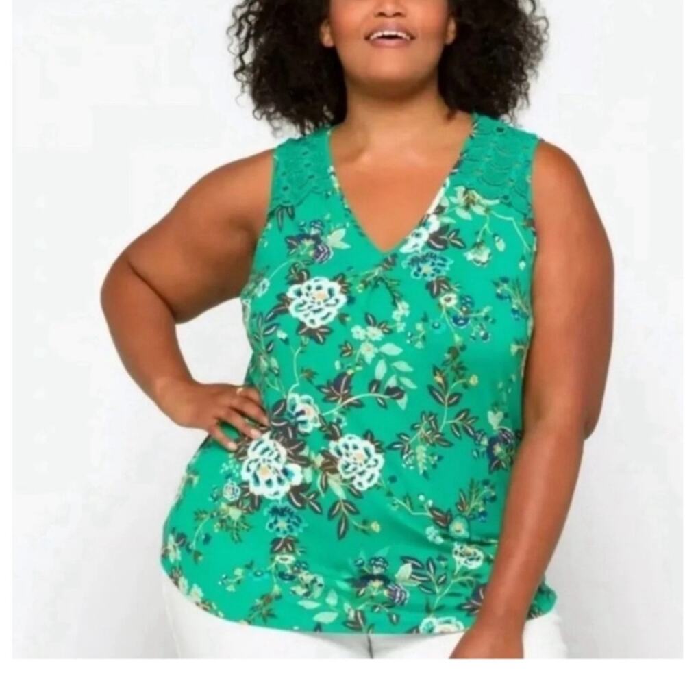 Daniel Rainn NWT Women's Plus 2X Sleeveless Boho Blouse Floral Crochet Lace